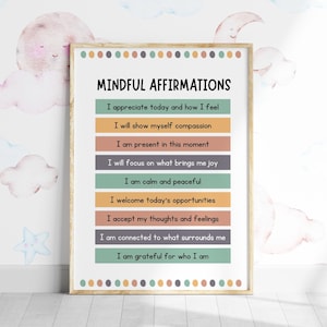 MINDFUL AFFIRMATIONS Wall Art, Printable Positive Affirmations for Kids Inspirational Classroom Posters Teachers Resources Educational Print
