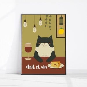 バーカートの装飾、猫のポスター、ワインのプリント、レトロなキッチンの装飾、ミッドセンチュリーのモダンな装飾、トレンディな壁アート、乾杯のプリント、ダイニングルームのアートプリント