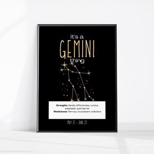 GEMINI Zodiac Sign, Astrology Wall Art, Celestial Decor, Spiritual Printable Art, Zodiac Enthusiast Gift, Gemini Star Sign, Digital Print
