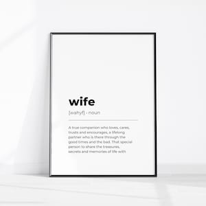 Wife Gift, Husband to Wife Gift, Wife Definition, Wife Birthday Gift, Wife Anniversary Gift, Family Love Wall Art Print, Soul Mate Decor