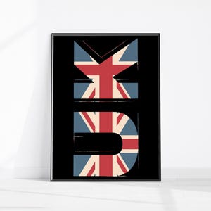 UK Wall Print, United Kingdom, Great Britain, British Union Jack Typography Poster, Trendy Union Jack Flag Art, England Patriotic Wall Art