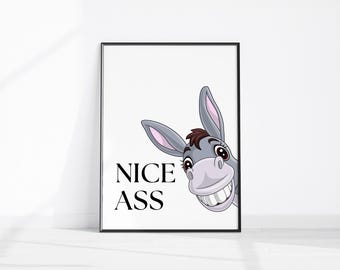 Nice Ass Donkey Poster Funny Bathroom Decor, Donkey in Bathroom, Restroom Wall Art, Bathroom Printable Art, Fun Bathroom Print Bedroom Decor