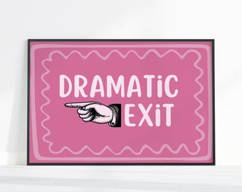 Arte mural retro, lámina divertida para pasillo, póster de paisaje, lámina de salida dramática a la izquierda, arte mural de mediados de siglo, lámina decorativa rosa para pared.