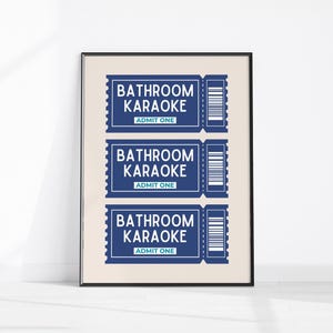 Bathroom Karaoke Ticket Print Blue Cream Bathroom Decor Aesthetic Shower Singing Poster Retro Preppy Bathroom Art Coastal Wall Art Printable