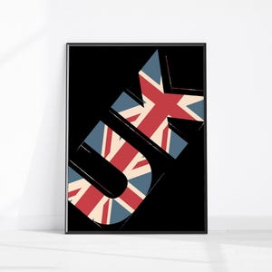Trendy British Flag Wall Decor, UK Union Jack Typography, United Kingdom Poster, British Culture, England Flag, English Heritage Wall Art