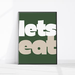 LET&#39;S EAT Kitchen Print, Aesthetic Kitchen Decor, Kitchen Wall Art Print, Retro Kitchen Poster, Sage Green Wall Art Scandi Dining Room Decor