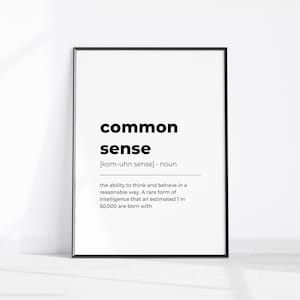 Office Wall Art, COMMON SENSE Definition, Funny Home Office Decor, Student Dorm Sign, Fun Office Wall Print, Sarcastic Home Decor Download