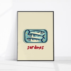 Tinned Sardines Watercolour Painting Print, Gift Sardines, Kitchen Poster Sardine Tin Art, Retro Food Art, Trendy Sardines Tin Printable Art
