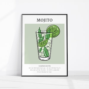 MOJITO ドリンクアート 印刷可能 バーカート装飾 カクテルポスター パーティーシグネチャードリンクサイン トレンディなウォールアート ミニマリスト エレガント 洗練されたレトロ