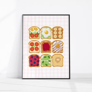 Toast Art Printable, Bread Poster, Food Art Wall Decor, Food Poster Avocado Toast Print, Egg on Toast Art Breakfast Poster, Brunch Art Print