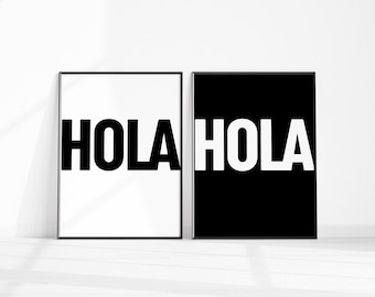 Hola Print Set of 2, Hello in Spanish, Hello Language Sign, Hola Entryway Sign, Hola Office Prints, Spanish Home Decor, Simple Entrance Art