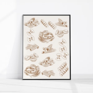 Pasta Food Poster, Printable Kitchen Art, Vintage Kitchen Wall Art, Dining Room Decor, Pasta Lover Print, Cute Food Art Spaghetti Home Decor