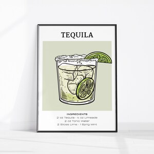 TEQUILA Drink Art Printable Bar Cart Decor Cocktail Poster Party Signature Drink Sign Trendy Wall Art Minimalist Elegant Sophisticated Retro