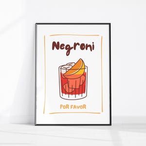 NEGRONI Por Favor 印刷可能なアート バー アートプリント ミニマリスト カクテル ポスター 赤 オレンジ バー カート ウォールアート バー ドリンク ウォールデコ デジタルダウンロード
