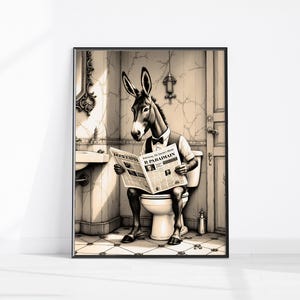 Donkey Sitting on the Toilet Reading a Newspaper Funny Bathroom Humour, Ass Wall Decor, Funny Animal Print, Home Printables Digital Download