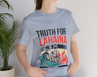 Verità per Lahaina con faro e fiamme, sostegno a Maui, causa Lahaina, regalo Hawaii