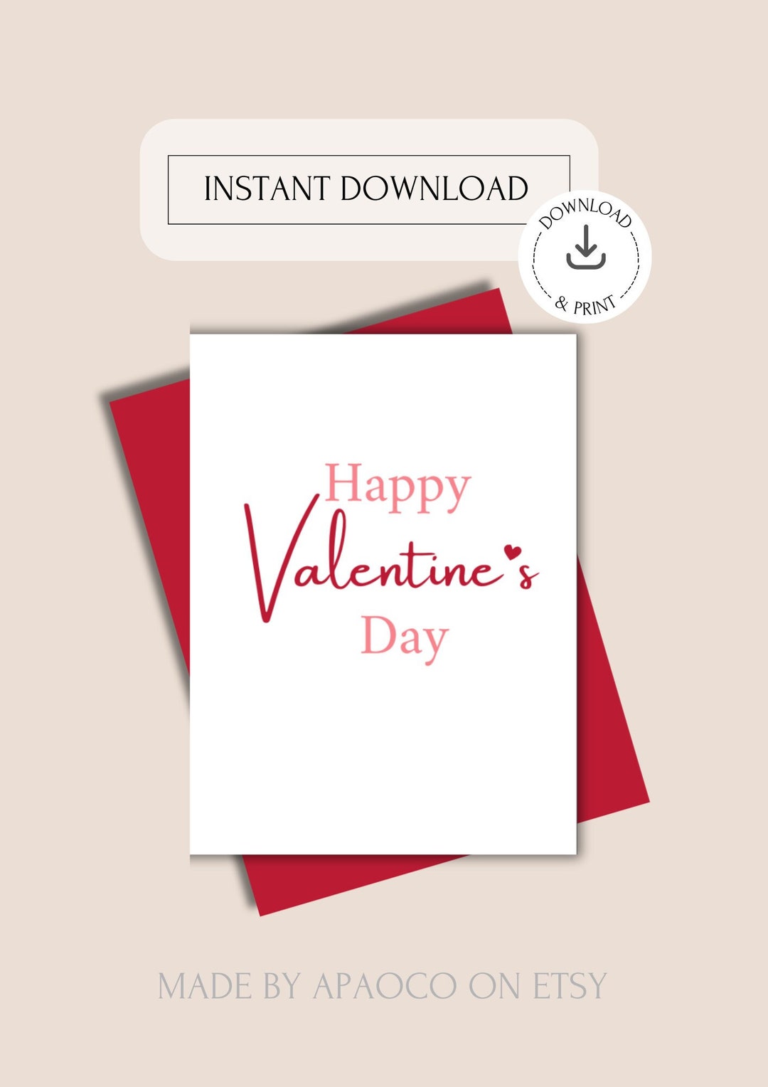Valentines Card Printable Design in Two Sizes, Fits Envelopes ...