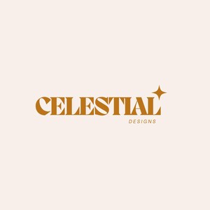 May include: A logo for a business called "Celestial Designs" with a gold star above the text.