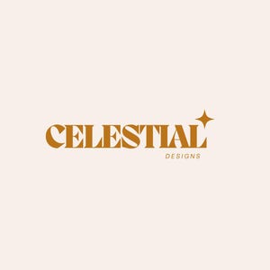K&ouml;nnte beinhalten: Ein Logo f&uuml;r ein Unternehmen namens "Celestial Designs" mit einem goldenen Stern &uuml;ber dem Text.