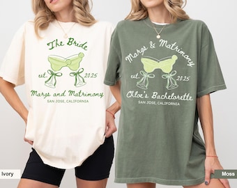 Margs and Matrimony Bachelorette Party Shirt, Benutzerdefinierte Fiesta Brautparty T-Shirt, Comfort Farben Tequila Bachelorette Shirt, Brautjungfer Geschenk