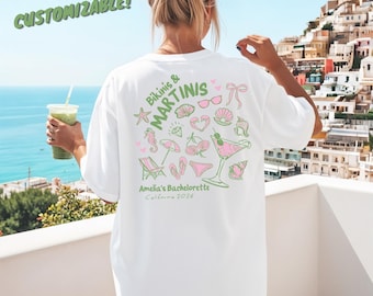 Bikinis und Martinis Junggesellinnenabschied Shirt | Strand Bach Küsten Hochzeit Tee