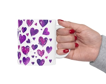 Violet Purple Hearts Mug.  Valentine Day Love.  Perfect for Friend, Family, Sweetheart Gift.  Gift for Her