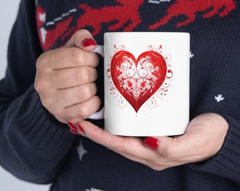 Beautiful Red Heart Mug, 11oz. mug, Valentine Day Love.  Perfect for Friend, Family, Sweetheart Gift.  Gift for Her