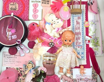 Lovely Collection of Vintage Pink Curios, for Craft, Collections, Shadow Boxes, Dioramas, Display