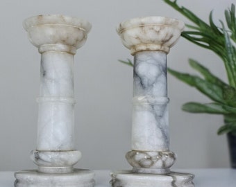 Two Vintage Alabaster Candlesticks