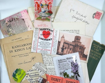 Big Lot of GENUINE ORIGINAL Vintage Ephemera suit junk journal, collage, from old books etc