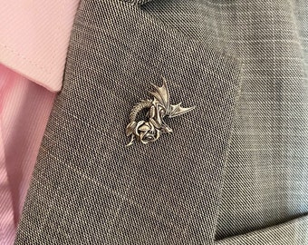 925 sterling silver European style flying dragon brooch/lapel pin/badge, men's suit decoration, gift for men