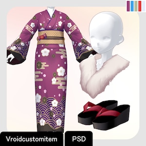 VRoidStudio: New Year Kimono clothing set (5 colors and PSD files included)