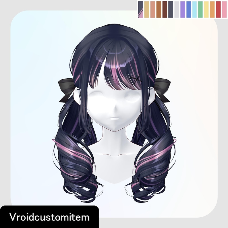 VRoidStudio:Sophisticated Low Curled Twin Tails (15 colors included) image 1