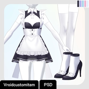 VRoidStudio: Mini maid clothing set (5 colors and PSD files included)