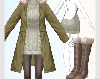 VRoidStudio: Mod Coat clothing set (5 colors and PSD files included)