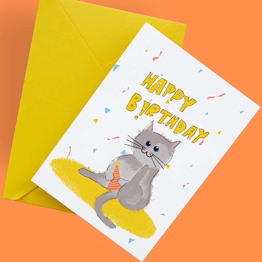 HAPPY BIRTHDAY Cat Card - Etsy