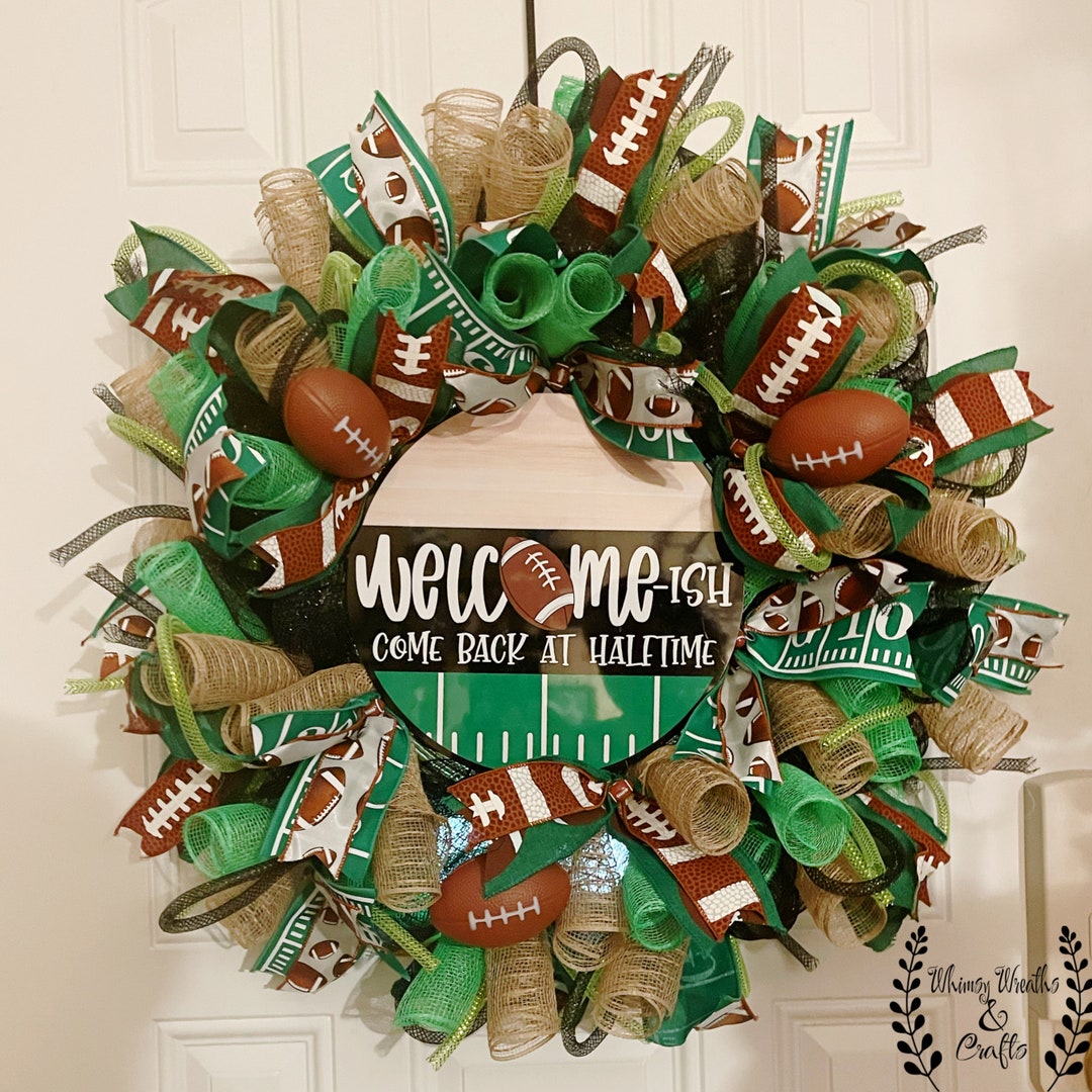 Football Welcome Wreath Handmade Game Day Decor Halftime Sign Sports ...