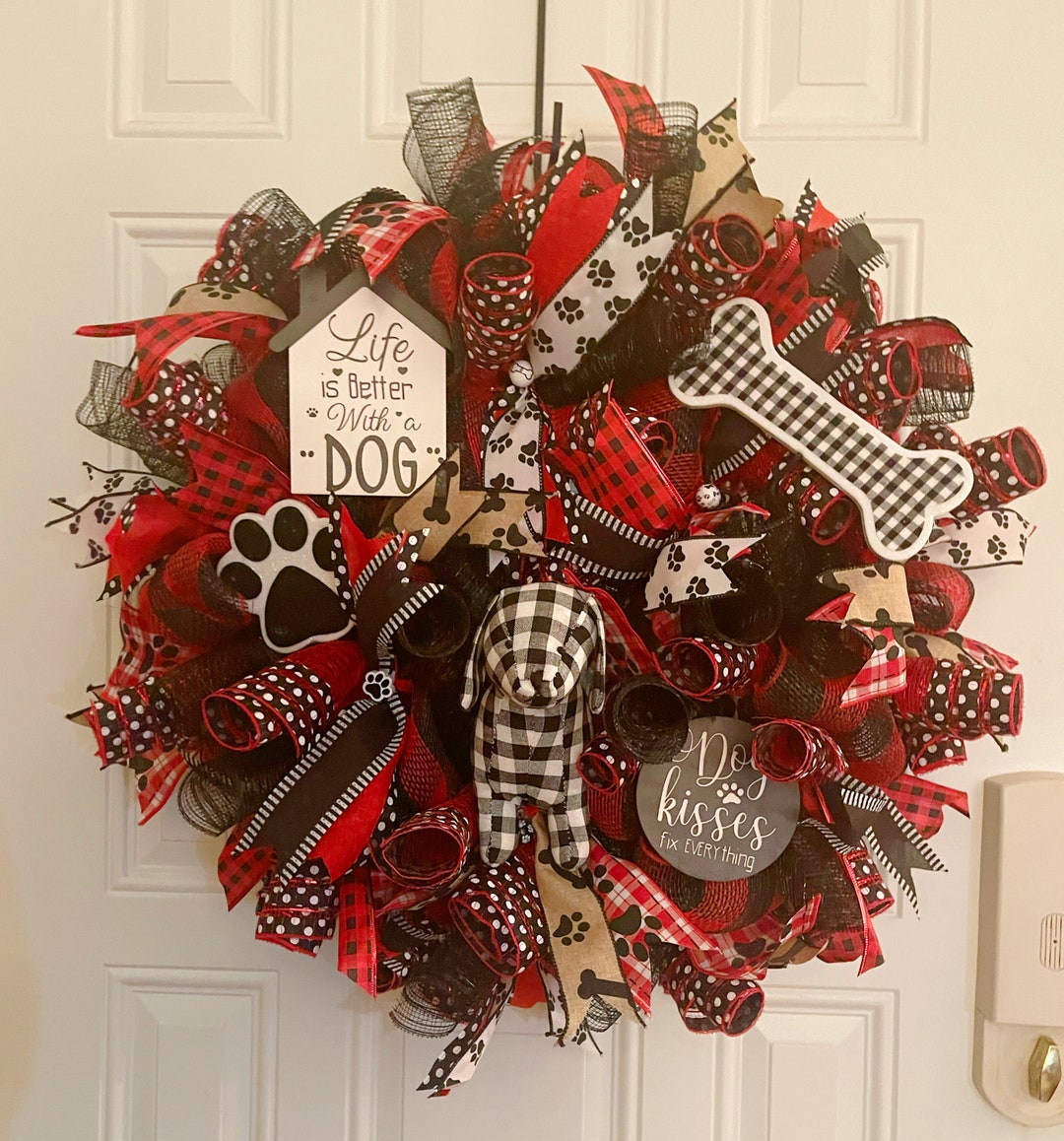 Handcrafted Dog Lover Paw Print Deco Mesh Indoor Outdoor Wreath Etsy