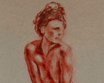 Sepia Pastel Life Figure Study #1