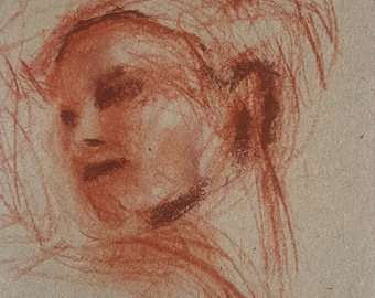 Sepia Pastel life Study #5, Original drawing, Female figure art, Figurative art, Portrait, Woman art, Study Of the Human Form, sketching