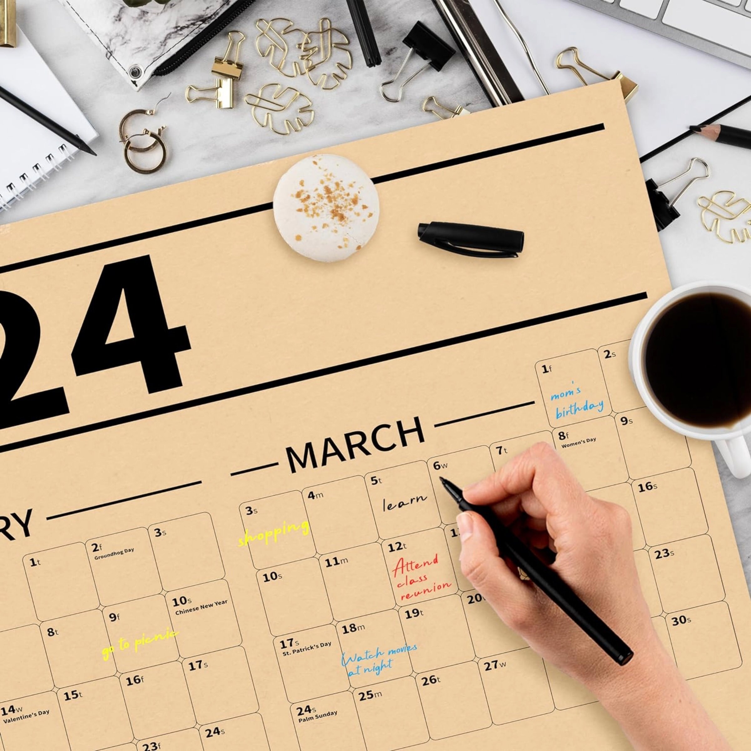 2024 YEAR AT A GLANCE Large Wall Calendar 48x24 Vellum Paper Runs Jan