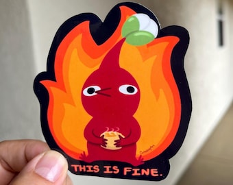 Red Pikmin Vinyl Sticker | Funny Meme "This is Fine"
