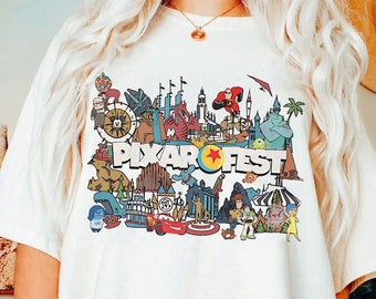 Camisa retrô dos personagens do Disney Pixar Fest, de dentro para fora, Monster Inc, camiseta Toy Story, camiseta Pixar Pals Playtime Party, viagem em família na Disneylândia