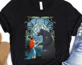 Retro Disney Pixar Brave Shirt, Merida And Bear Profile Portrait T-shirt, Disneyworld Family Tee, Disneyland Family Vacation Trip