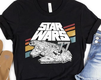 Retro 80S Disney Star Wars Shirt, Millennium Falcon Retro Rainbow Stripe T-shirt, Galaxy'S Edge Trip Tee, Star Wars Outfit Family Trip