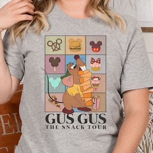 Grappige Gus Gus Mouse The Snack Tour-shirt, Disney Cinderella Princes T-shirt, schattige Gus Gus ziet eruit als een snack-T-shirt, bijpassende Disneyland-reis