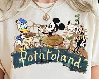 Camisa vintage de Disney Bienvenido a Potatoland, camiseta divertida de Mickey Goofy Donald, camiseta de Mickey y sus amigos, coincidencia de cumpleaños de viaje a Disneyland