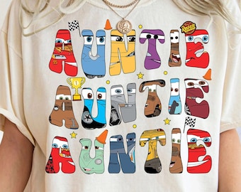 Camiseta personalizada retro de la tía de la película de Cars de Disney, Camiseta divertida de Rayo Mcqueen y Tow Mater, Camiseta de regalo del Día de la Madre, Trajes familiares de Disneyland