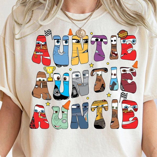 Retro Disney Custom Cars Movie Auntie Shirt, Funny Lightning Mcqueen And Tow Mater T-Shirt, Mother'S Day Gift Tee, Disneyland Family Outfits