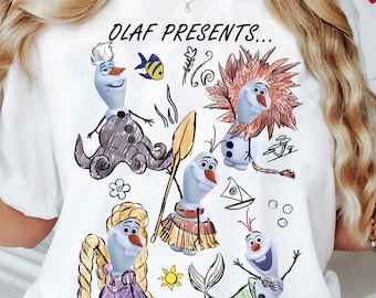 Zabawna koszulka Disney Olaf Presents Classic Costume Princess Sketches, koszulka Disney Frozen Vintage, prezent świąteczny na rodzinne wakacje w Disneylandzie